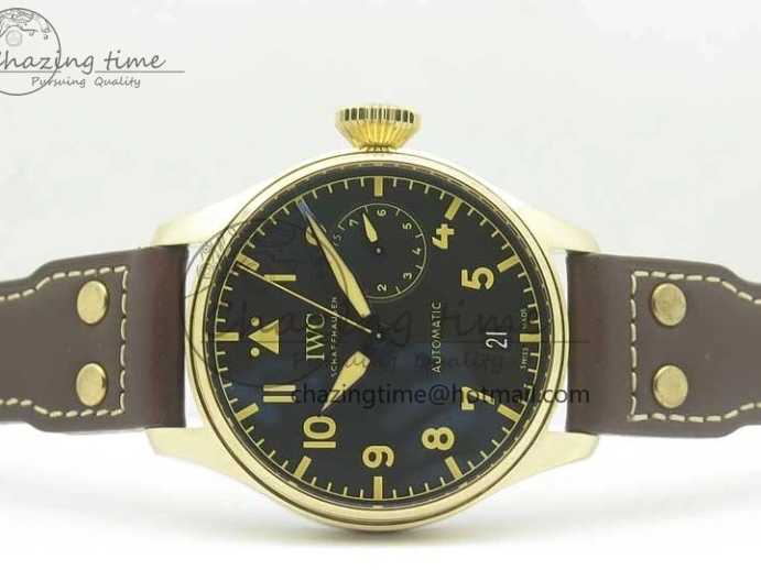 MIROTIME 0405 Big Pilot IW501005 Real Bronze ZF 1:1 Best Edition Black Dial on Brown Leather Strap A Sleek 7192